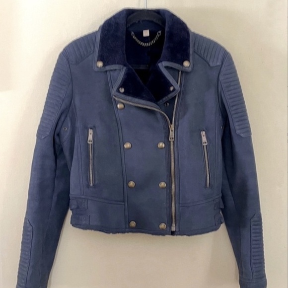 Burberry | Blue Merino Shearling Moto/Biker Jacket, Sz 14 (fits 6-8*) ♥ NWOT - Picture 3 of 11